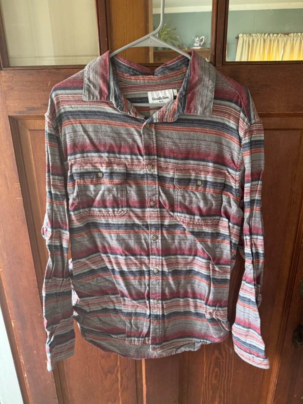 Goodfellow & Co Red and Gray Striped Lightweight Shirt Jacket